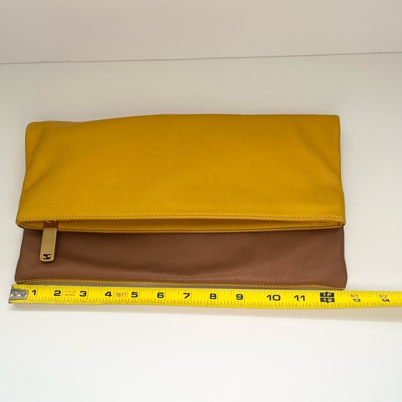 Fendi Lemon Yellow and Brown Vitello Leather Fold Over Clutch Bag (model 8BP062) - Picture 13 of 16